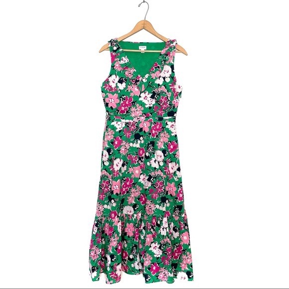 J.Crew Factory Floral V Neck Ruffle Midi Dress - Size 6 - Picture 3 of 3